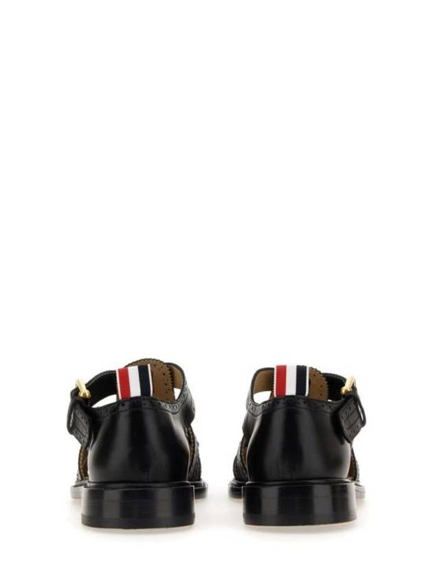 Vitello Brogue Fisherman Calf Leather Sandals Black - THOM BROWNE - BALAAN 4