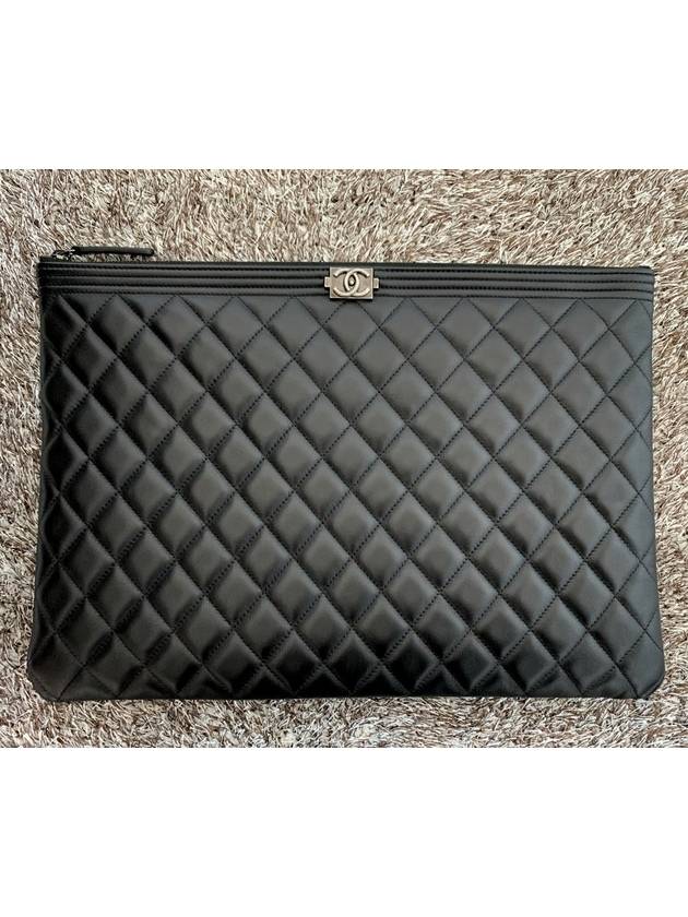 Lambskin boy large silver antique clutch - CHANEL - BALAAN 1