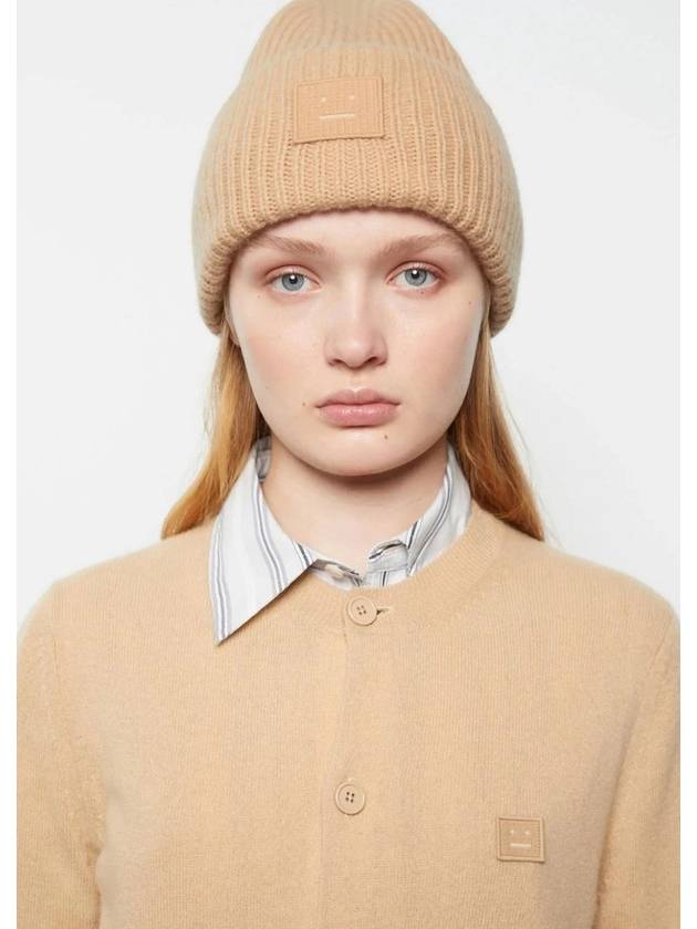 Face Patch Ribbed Wool Beanie Biscuit Beige - ACNE STUDIOS - BALAAN 5