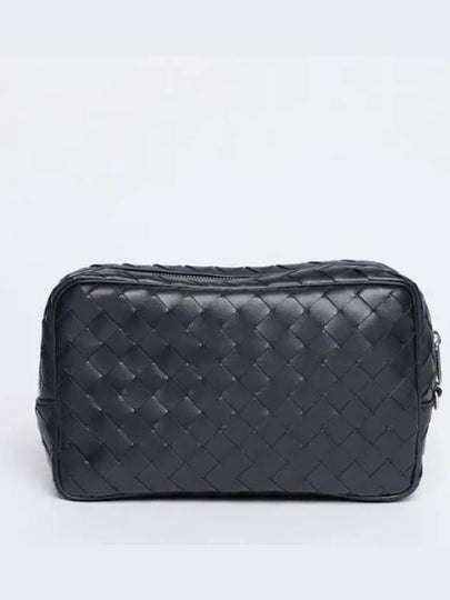 Intrecciato Zipper Leather Pouch Bag Navy - BOTTEGA VENETA - BALAAN 2