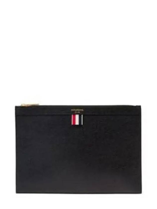 Pebble Grain Three Stripes Zipper Small Clutch Bag Black - THOM BROWNE - BALAAN 2