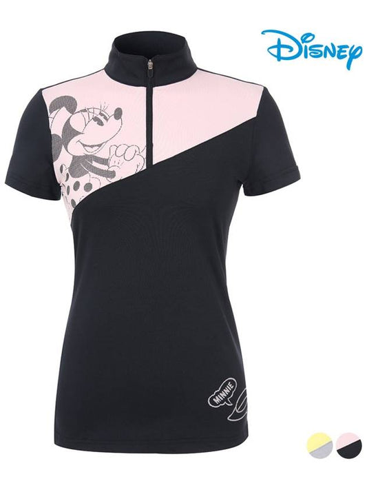 diagonal color scheme high-neck half-zip-up short-sleeve T-shirt DL2LTS043 - DISNEY GOLF - BALAAN 1