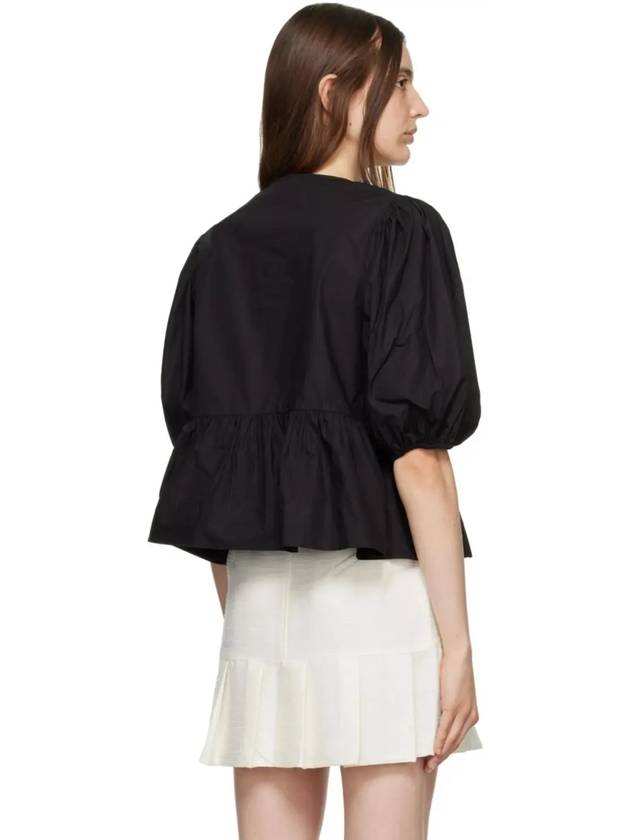 Poplin Peplum Tie Cotton Blouse Black - GANNI - BALAAN 4