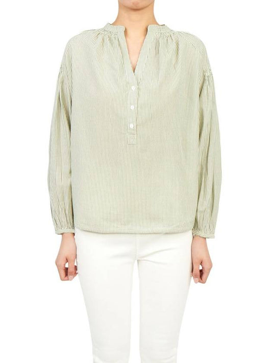 Women's V-Neck Puff Sleeve Cotton Blouse Light Green - VANESSA BRUNO - BALAAN 2