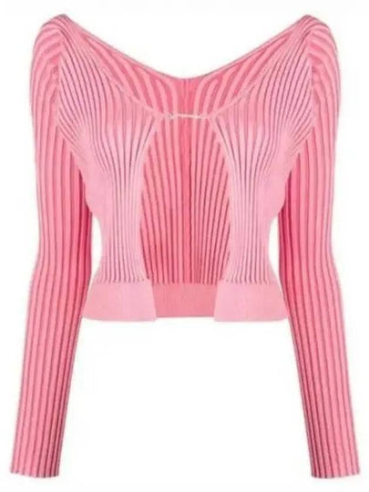 La Maille Pralu Longue Micro Charm Logo Cardigan Light Pink - JACQUEMUS - BALAAN 2