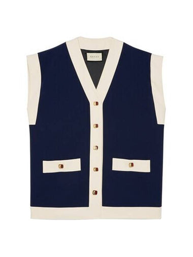 Women's Viscose Caddy Vest Blue - GUCCI - BALAAN 1