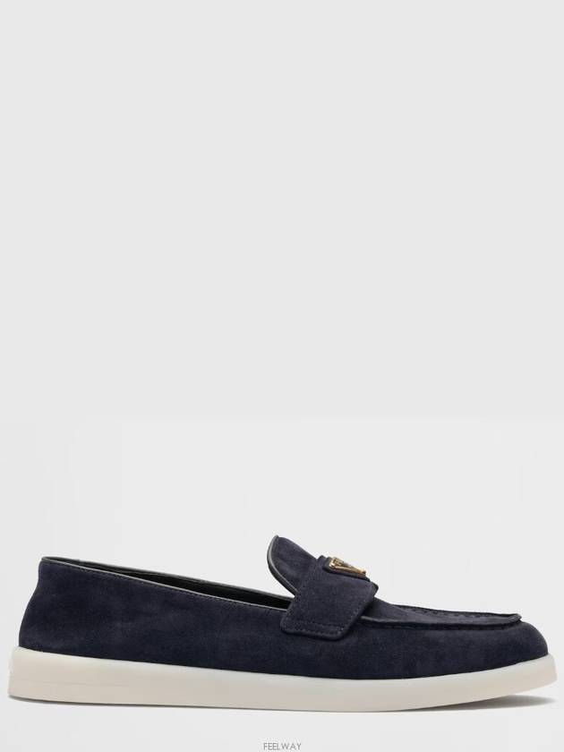 Triangle Logo Suede Leather Loafers Blue - PRADA - BALAAN 6