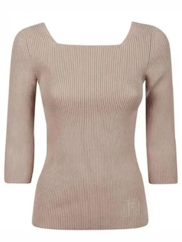 FF Cotton Rib Knit Top Beige - FENDI - BALAAN 2