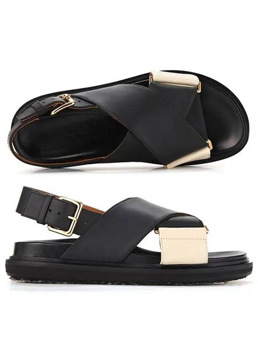 Fussbett Leather Sandals Black White - MARNI - BALAAN 2