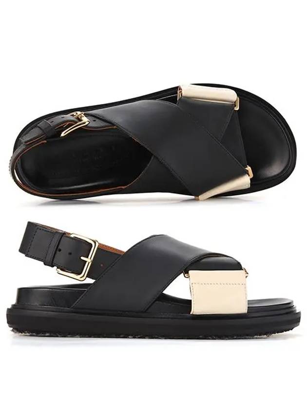 Fussbett Leather Sandals Black White - MARNI - BALAAN 3