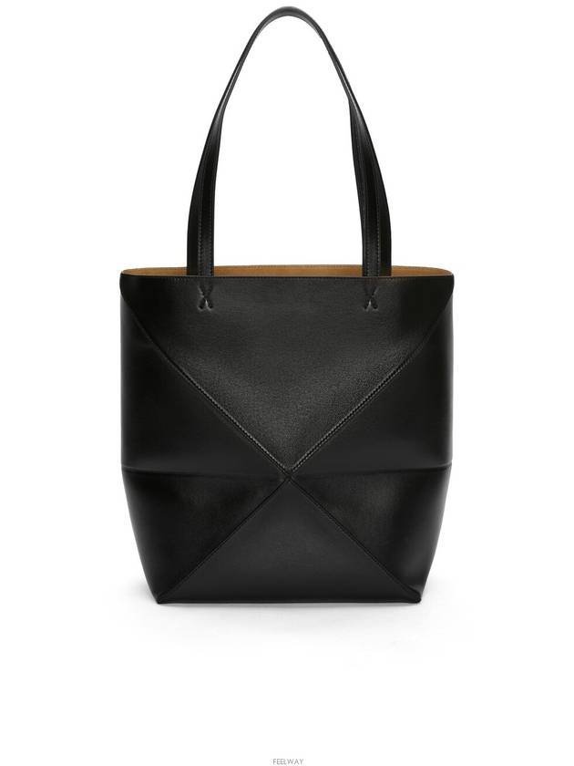 Puzzle Fold Medium Shiny Calfskin Tote Bag Black - LOEWE - BALAAN 6