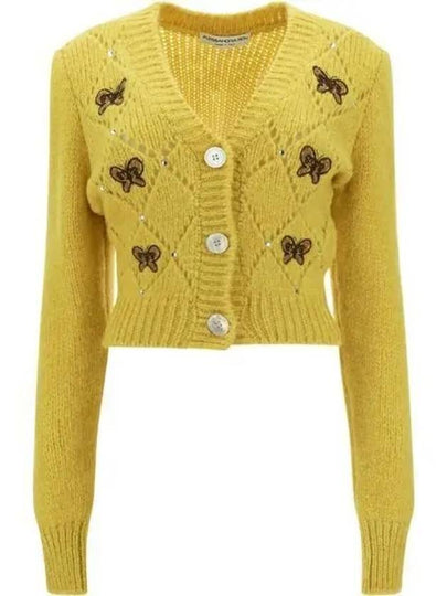 Embroidered Butterfly Pointel Alpaca Cardigan Yellow - ALESSANDRA RICH - BALAAN 2