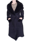 Shearling sheepskin mutton belt fur collar black long tax coat - ARMANI COLLEZIONI - BALAAN 6