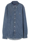 Pony Logo Denim Slim Fit Long Sleeve Shirt Blue - POLO RALPH LAUREN - BALAAN 2