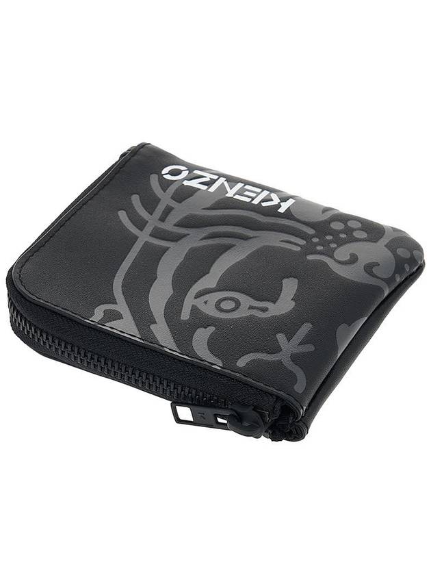 Tiger Logo Zipper Leather Card Wallet Black - KENZO - BALAAN 5