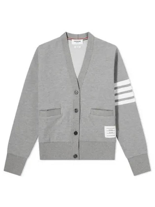 Varsity Pique 4 Bar V-neck Cardigan Light Grey - THOM BROWNE - BALAAN 2