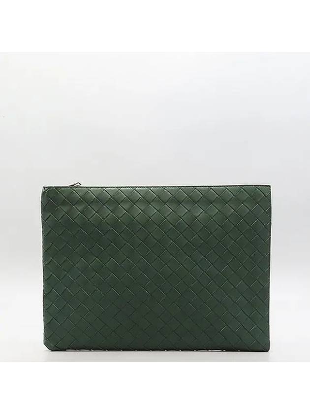 607479 Emerald green color intrecciato weaving half zipper document clutch - BOTTEGA VENETA - BALAAN 2