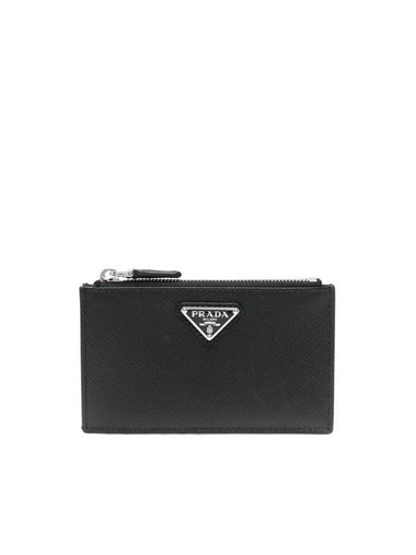 Triangle Logo Zipper Card Wallet Black - PRADA - BALAAN 1