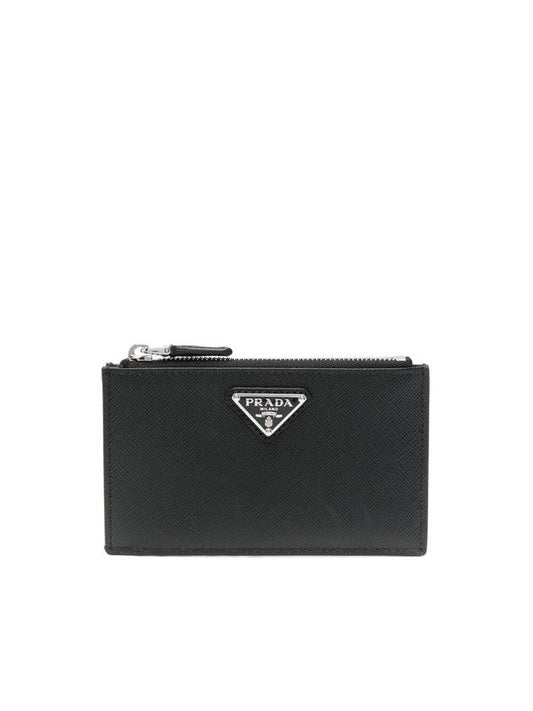 Triangle Logo Zipper Card Wallet Black - PRADA - BALAAN 1