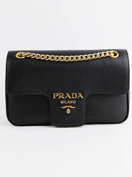 Saffiano Leather Chain Shoulder Bag Black - PRADA - BALAAN