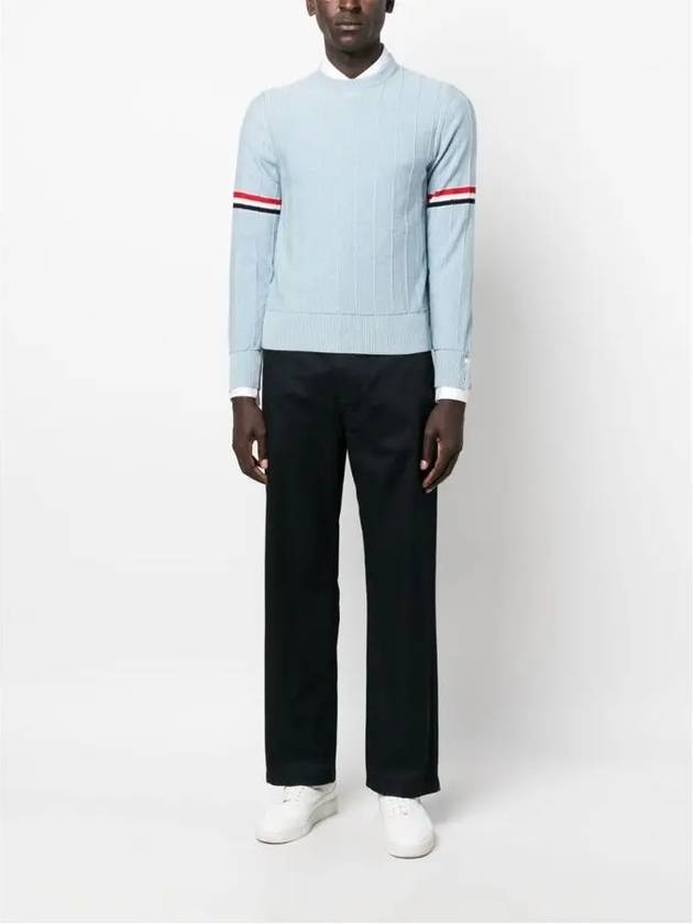 Men's Wool Relaxed Pullover Knit Top Light Blue - THOM BROWNE - BALAAN 7