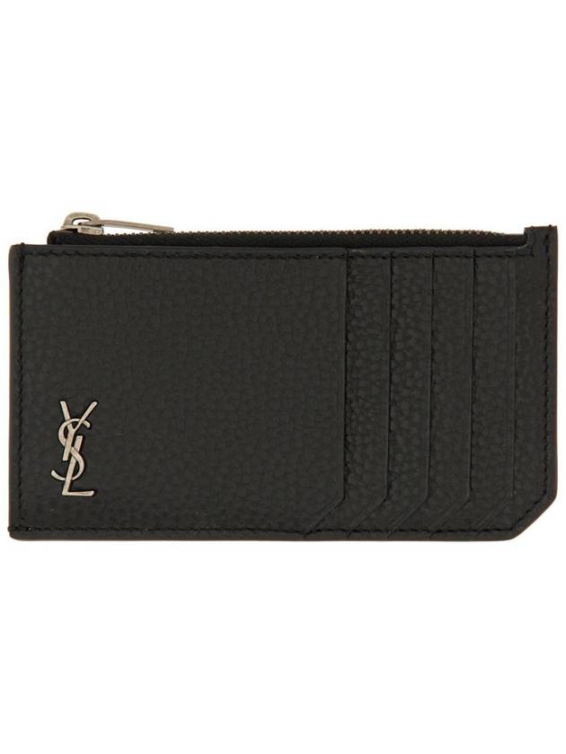 Tiny Cassandre Fragment Zipper Card Wallet Black - SAINT LAURENT - BALAAN 2