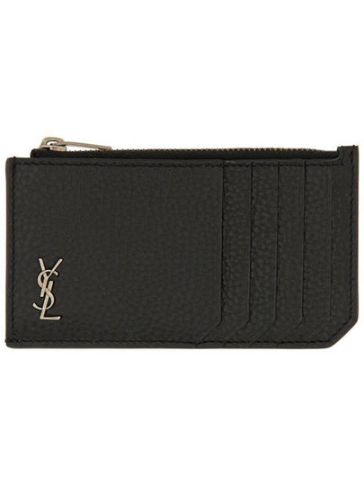 Tiny Cassandre Fragment Zipper Card Wallet Black - SAINT LAURENT - BALAAN 2