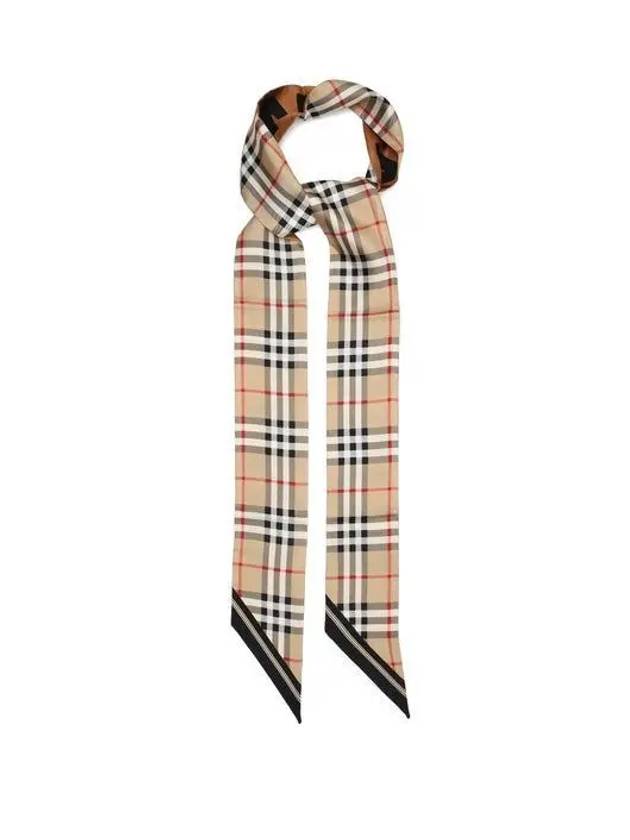 Vintage Check Logo Print Silk Skinny Reversible Scarf Archive Beige - BURBERRY - BALAAN 3