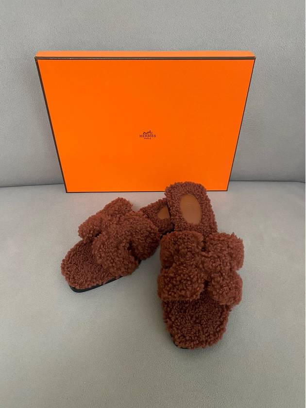 Oran Shearing Sandals Cognac - HERMES - BALAAN 8