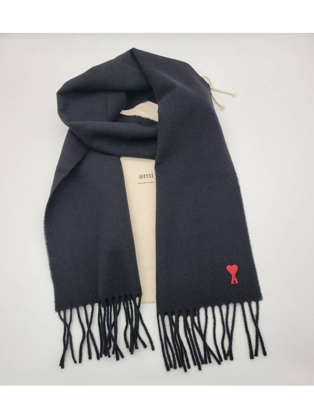 Small Heart Logo Wool Classic Muffler Black Scarf - AMI - BALAAN 7