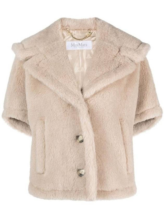 Women's Cambusa 1 CAMBUSA1 Alpaca Wool Crop Teddy Jacket Fur Coat Sand - MAX MARA - BALAAN.