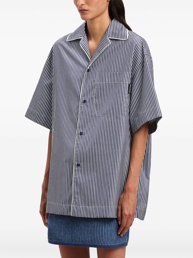 curved logo-print striped shirt - PALM ANGELS - BALAAN 4