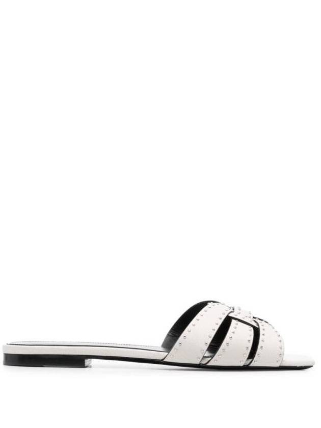 Stud Tribute Flat Sandals White - SAINT LAURENT - BALAAN 1