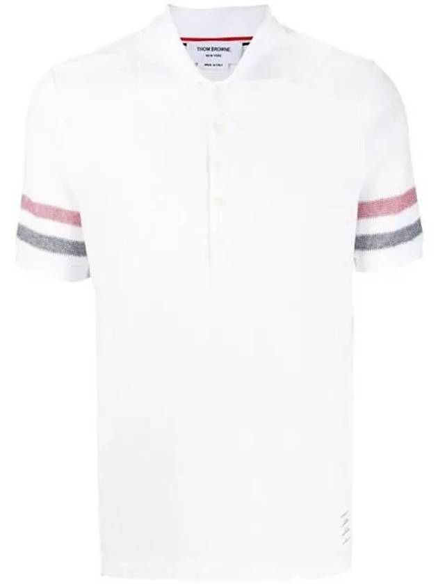 Men's RWB Stripe Cotton Polo Shirt White - THOM BROWNE - BALAAN 3