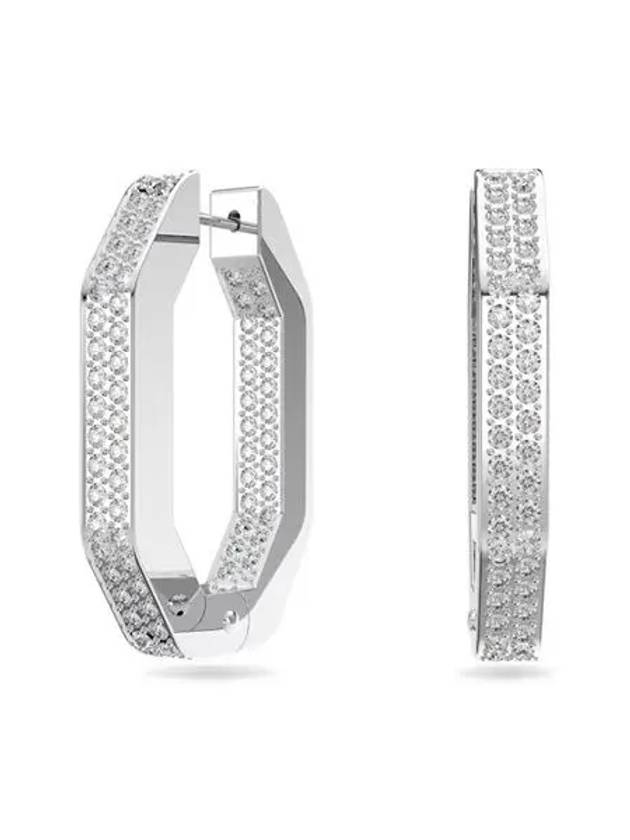 Dextera Octagon Medium Hoop Earrings Silver - SWAROVSKI - BALAAN 3