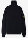 Wappen Patch Loose Fit Cotton Turtleneck Navy - STONE ISLAND - BALAAN 3