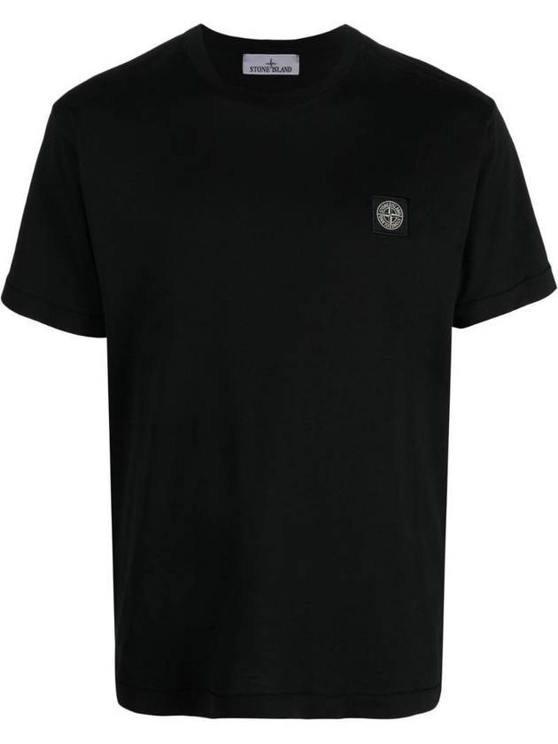 Logo Patch Cotton Short Sleeve T-Shirt Black - STONE ISLAND - BALAAN 1