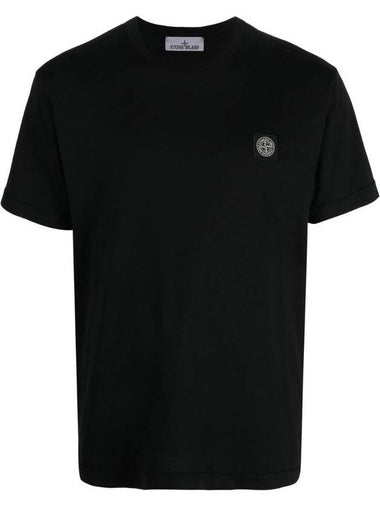 Logo Patch Cotton Short Sleeve T-Shirt Black - STONE ISLAND - BALAAN 1