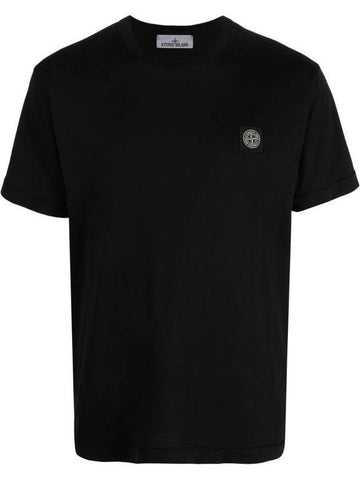 Logo Patch Cotton Short Sleeve T-Shirt Black - STONE ISLAND - BALAAN 1