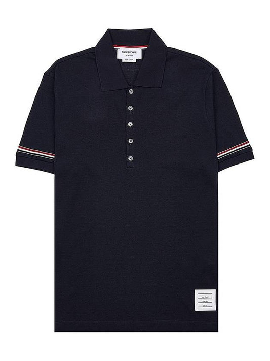 Lightweight Cotton Short Sleeve Polo Shirt Navy - THOM BROWNE - BALAAN 2