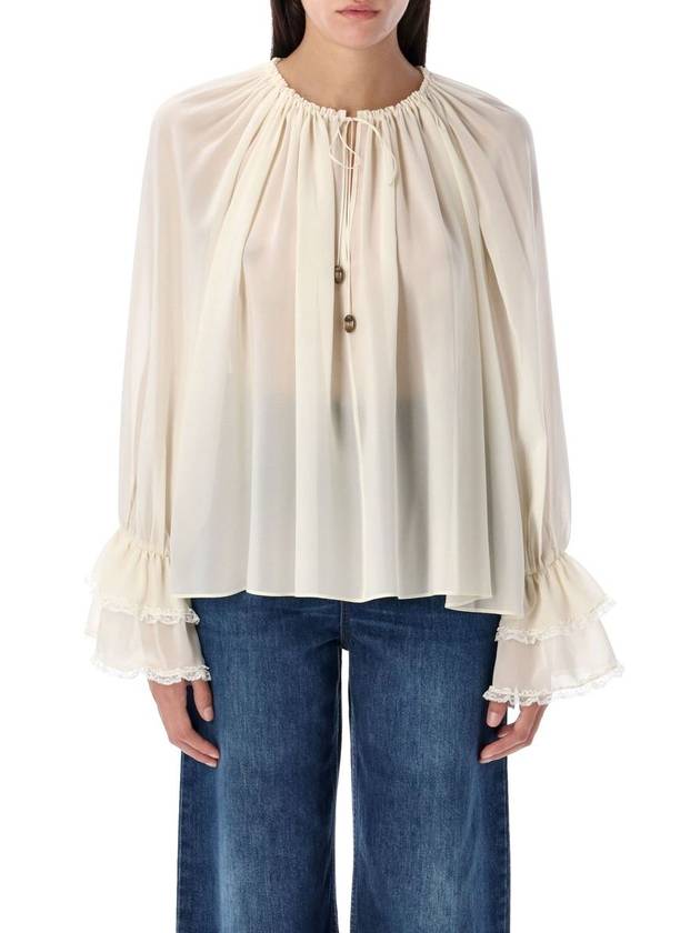 Chloé Gathered V-Neck Top - CHLOE - BALAAN 1