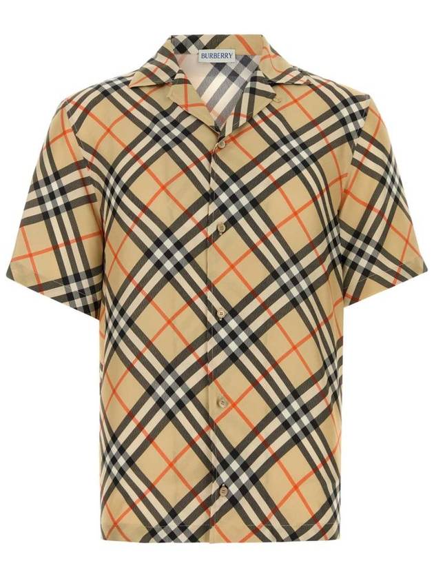 Check Oversized Silk Short Sleeve Shirt Sand - BURBERRY - BALAAN 2