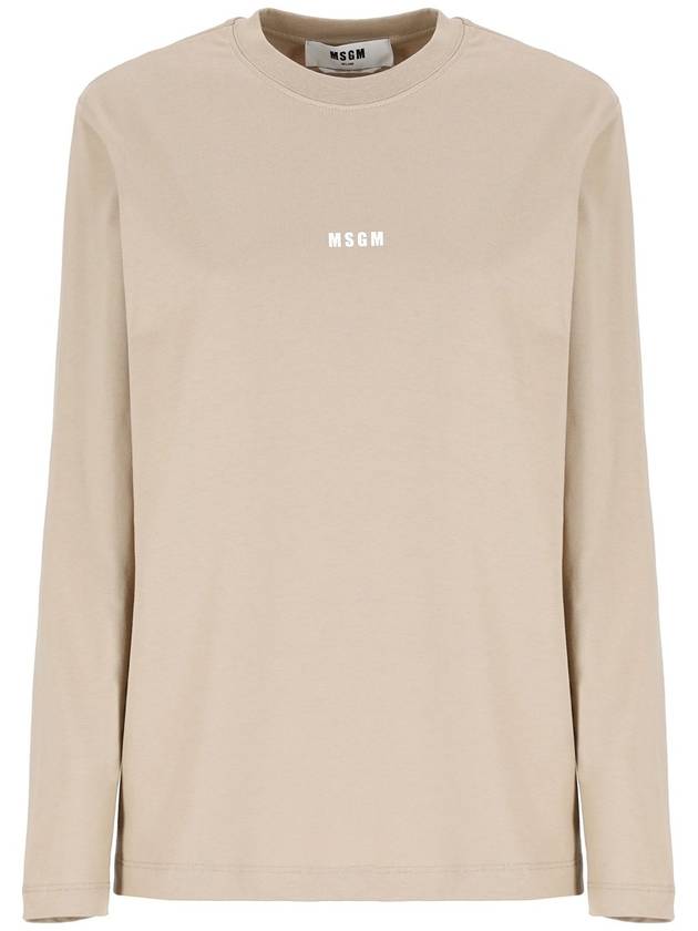 Micro Logo Long Sleeve T-Shirt Beige - MSGM - BALAAN 4