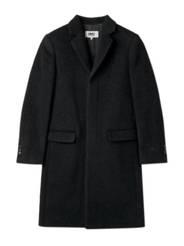 Embroidered Logo Virgin Wool Mohair Blend Single Coat Black - MAISON MARGIELA - BALAAN 1