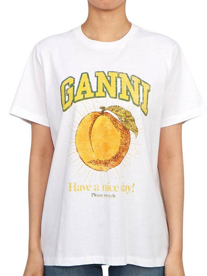 Women's Relaxed Peach Print Short Sleeve T-Shirt White - GANNI - BALAAN 2