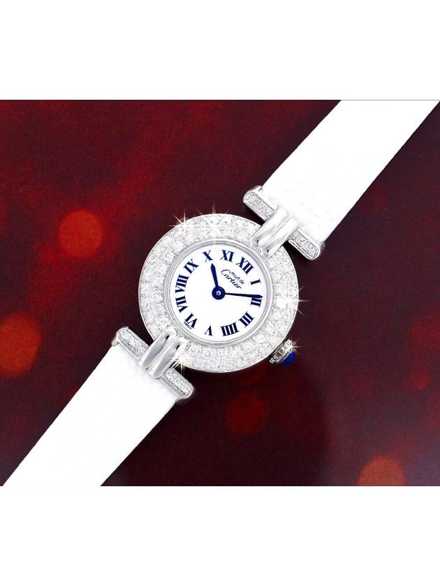 Clos White Navy Roman Dial Gold Full Diamond Women s Quartz Watch - CARTIER - BALAAN 3