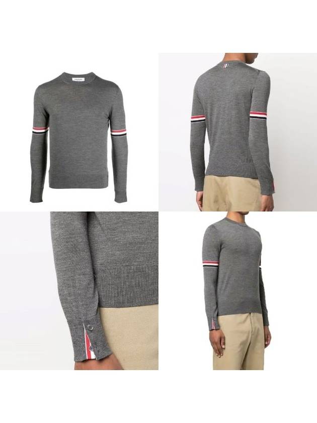 Merino Striped Crew Neck Knit Top Grey - THOM BROWNE - BALAAN 6