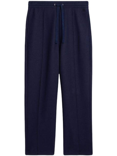 Elastic Waist Viscose Wool Straight Pants Navy - AMI - BALAAN 1