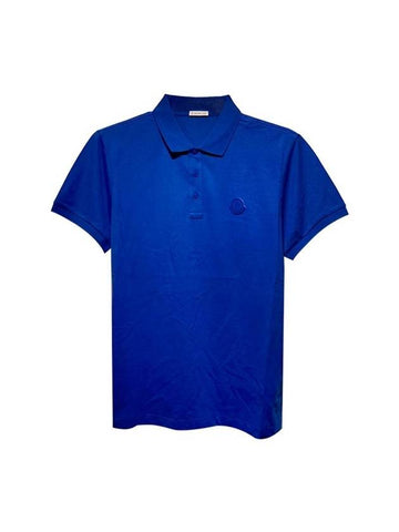 Men's Color Control Rubber Logo Patch PK Shirt Blue - MONCLER - BALAAN 1