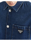 Triangle Logo Padded Denim Long Sleeve Shirt Navy - PRADA - BALAAN 6